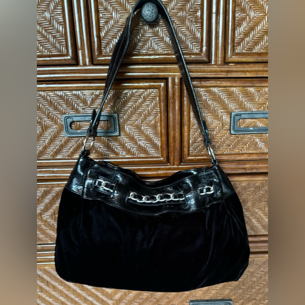 Nine West black velour shoulder bag.  New.